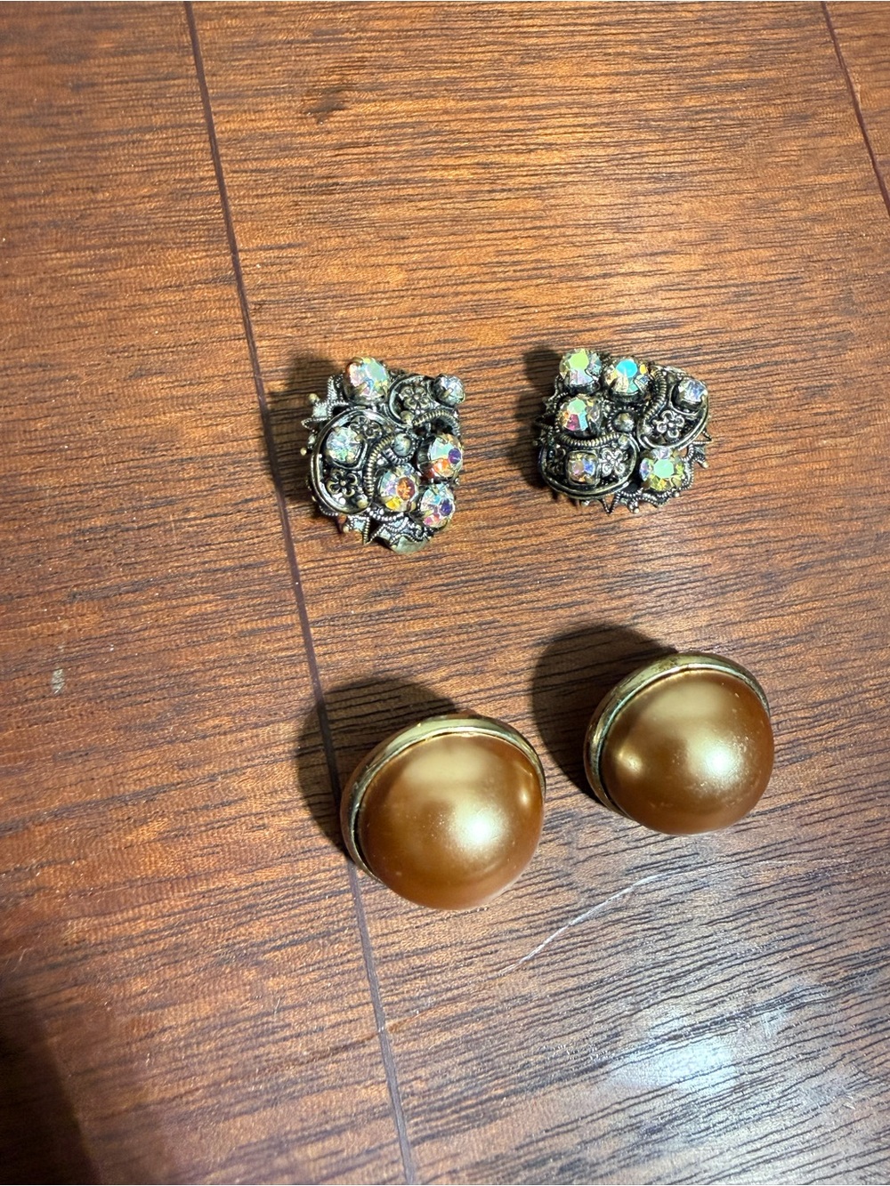 Vintage Clip On Earrings Lot Aurora Borealis Rhinestone Cluster Pearl Button 1"